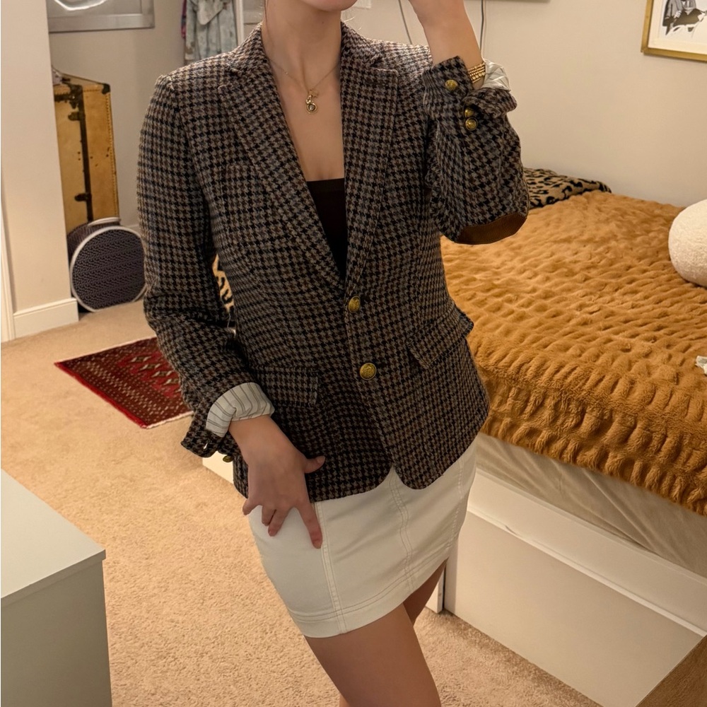 J. Crew Tailored Houndstooth Blazer Jacket - Brown/Black